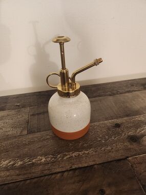 Brass-Top Ceramic Plant Mister in White and Terracotta